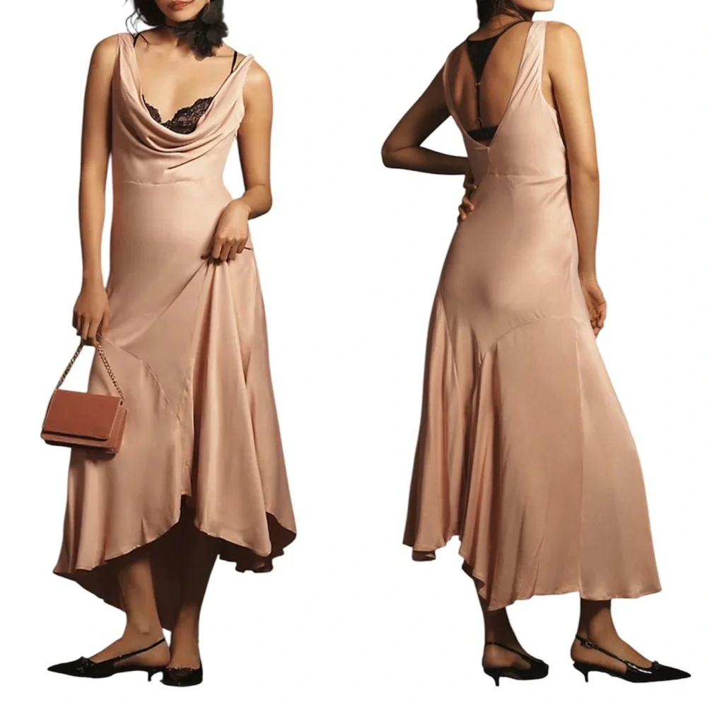 Anthropologie Cowl Neck Asymmetrical Twofer Dress Blush Pink Size XS - Picture 1 of 15